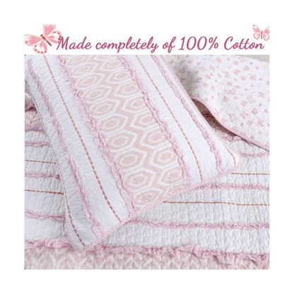 Cozy Line Home Fashions Pink Girly Ruffle Butterfly Reversible 100% Cotton So...