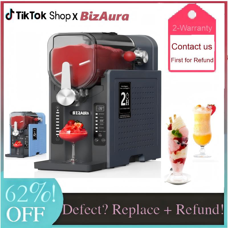 Bizaura Slushie Machine: Fathersdaygift No Ice Needed All-In-One Slushy Maker for Home, Real-Time Temp Display, Auto-Clean, 6 Preset | Frozen Margaritas, Cocktails, Frappés, Ice Cream, Smoothies, Milkshakes,Summer Parties