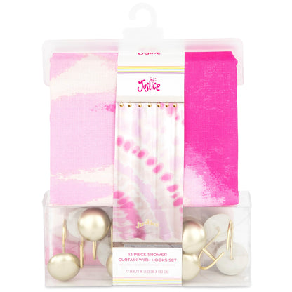 Pink Tie Dye Shower Curtain and Hooks Set, Microfiber