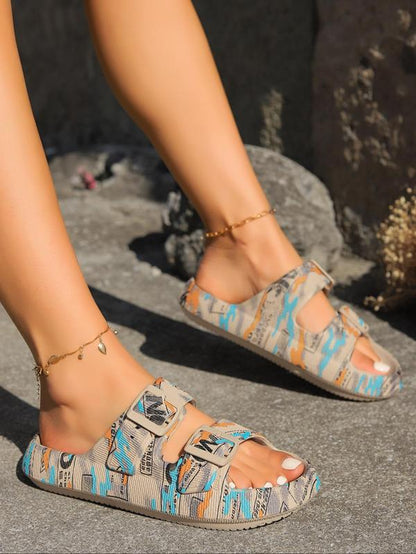 Women'S Fashion Leopard Print Slides, Slip on Sandals, Casual Comfortable Double Band Design Slides, Non-Slip Beach Slippers, Indoor & Outdoor Slippers for Women, Walking Shoes, Boho Style Slippers, Summer Footwear