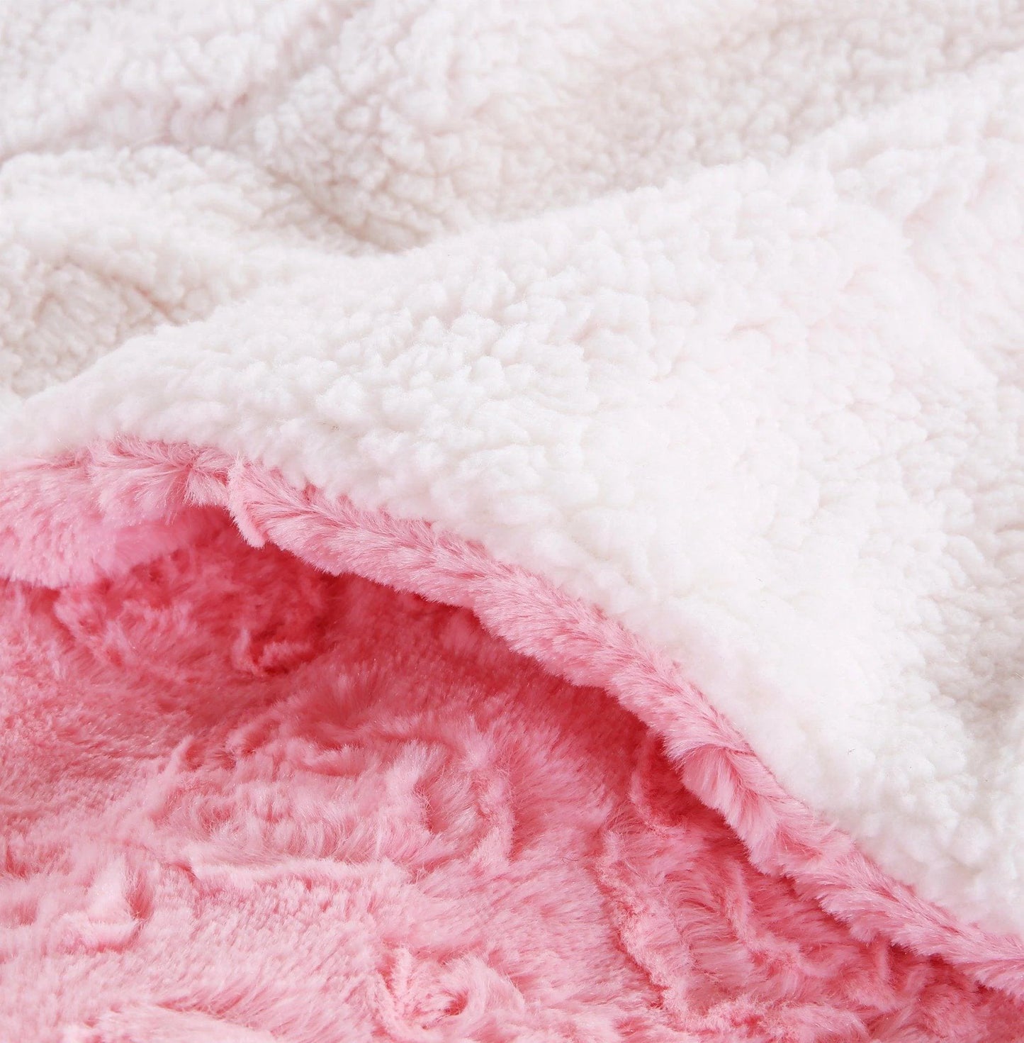 Luxury Blossom Pink Rose Buds Pink Sherpa Backside Faux Fur Throw Blanket (BL-171752)