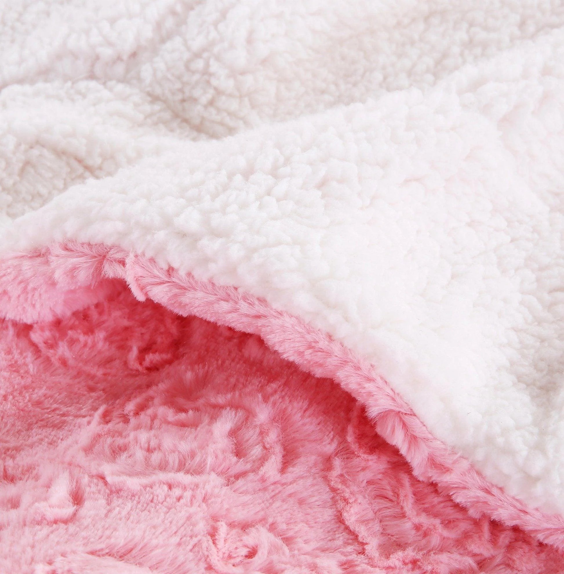Luxury Blossom Pink Rose Buds Pink Sherpa Backside Faux Fur Throw Blanket (BL-171752)