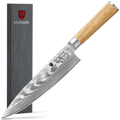 Japanese Damascus Chef Knife, 8 Inch with Japanese VG-10 Steel Core Wooden, Ultra-Sharp Professional Kitchen Knife, Handcrafted with Ebony Wood Handle, Holiday Gifts Blade Knives Cuchillos Japonés