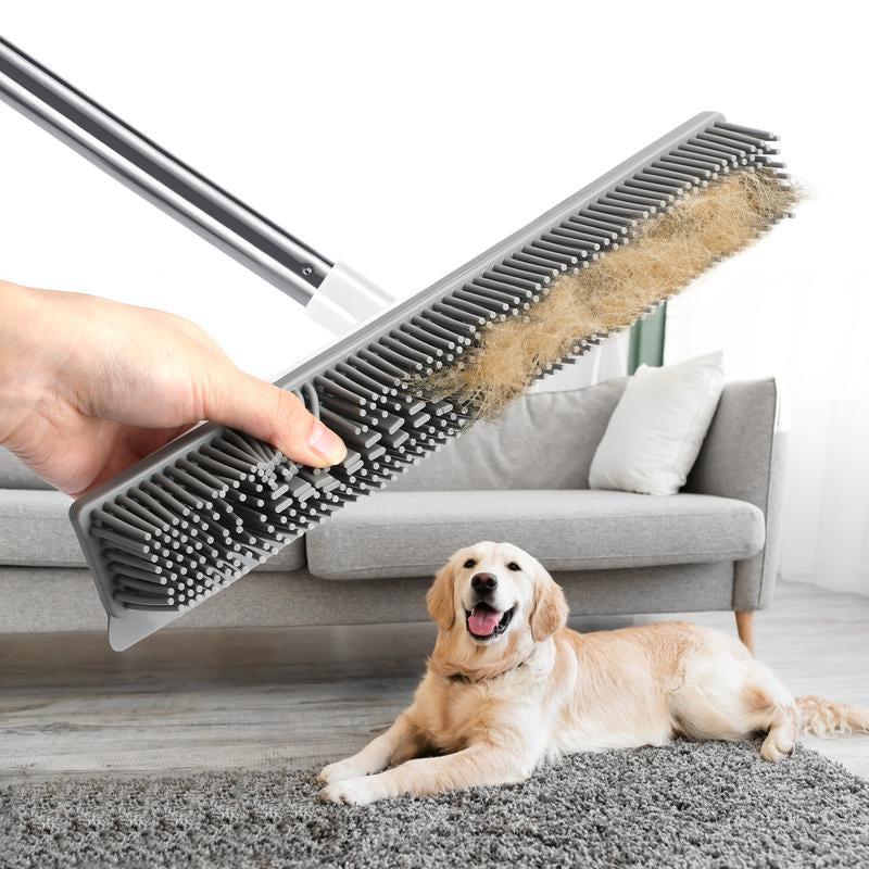 Pet Hair Remover Broom Removal Broom Rubber Broom for Floor Cleaning Tile Windows Carpet Rake Squeegee with Stainless Steel Handle Dealsforyoudays
