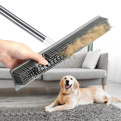 Pet Hair Remover Broom Removal Broom Rubber Broom for Floor Cleaning Tile Windows Carpet Rake Squeegee with Stainless Steel Handle Dealsforyoudays