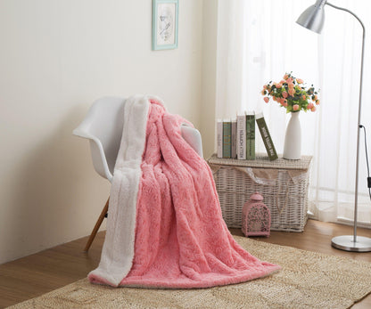 Luxury Blossom Pink Rose Buds Pink Sherpa Backside Faux Fur Throw Blanket (BL-171752)