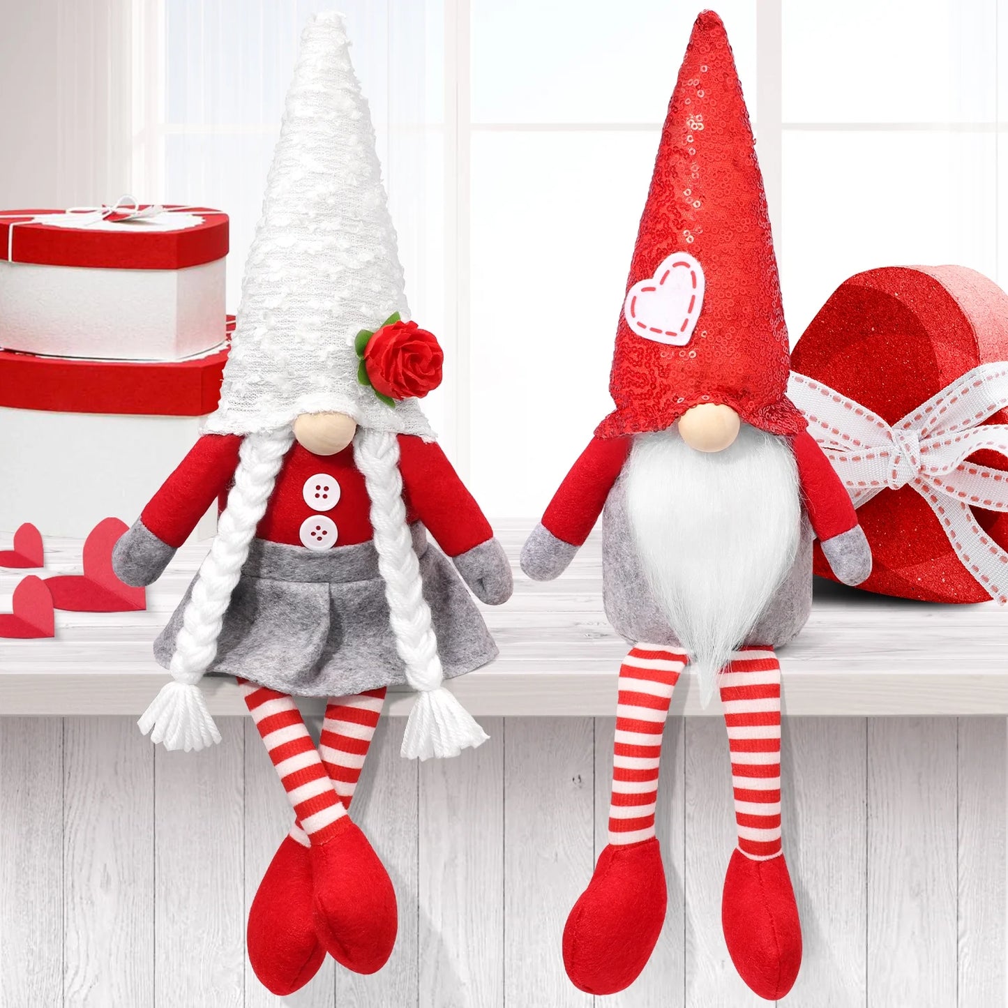 Valentines Day Gnome Plush Elf Decorations - 2PCS Mr and Mrs Handmake Scandinavian Tomte for Valentine'S Day Table Decor, Valentine'S Present