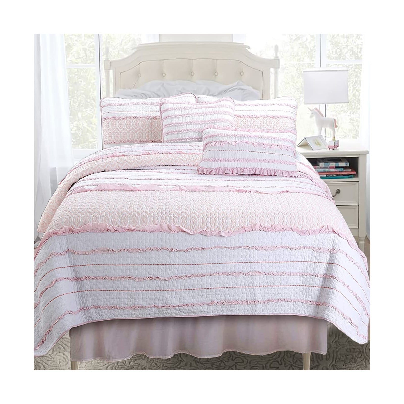 Cozy Line Home Fashions Pink Girly Ruffle Butterfly Reversible 100% Cotton So...