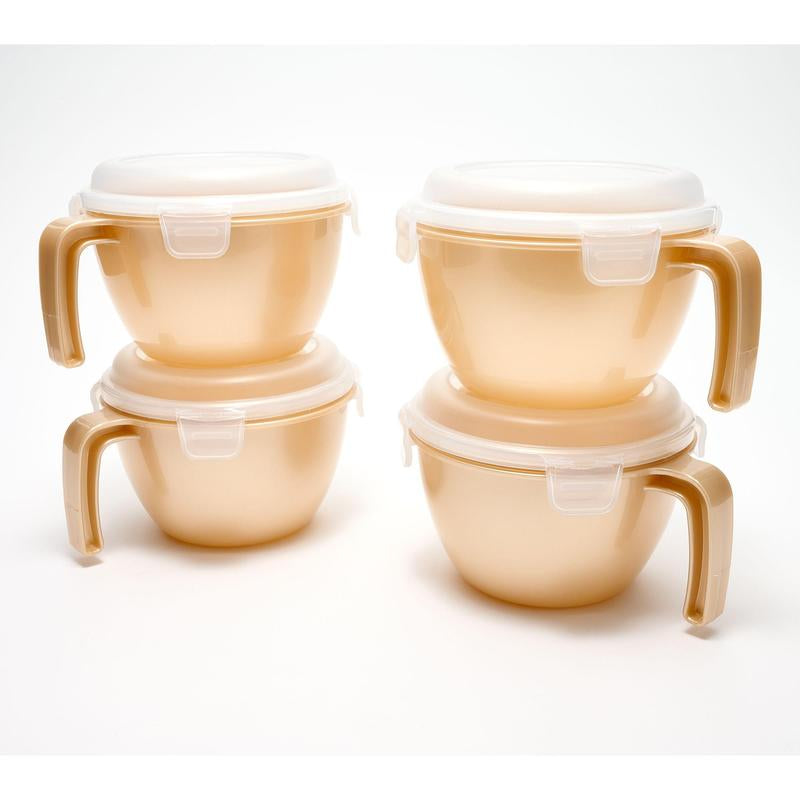 Locknlock Set of 4 Cereal Bowls with Colored Body & Handles