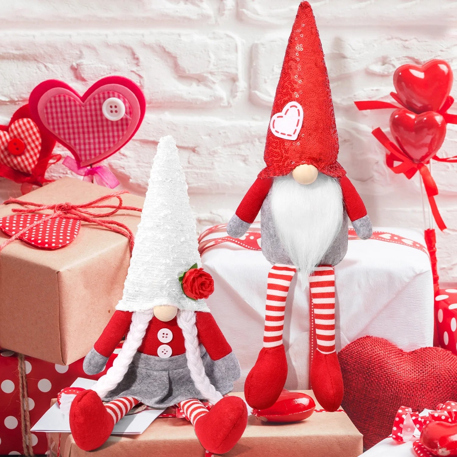 Valentines Day Gnome Plush Elf Decorations - 2PCS Mr and Mrs Handmake Scandinavian Tomte for Valentine'S Day Table Decor, Valentine'S Present