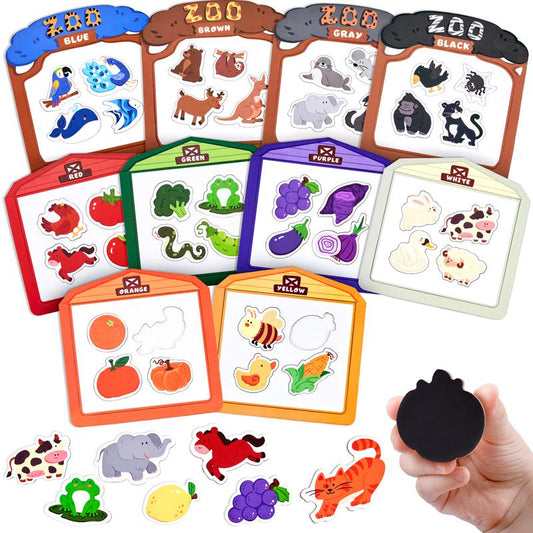 Joycat Wooden Fridge Magnets, Large Size Farm & Zoo Fridge Magnets, 50Pcs Magnetic Color Sorting Refrigerator Toys, Educational Learning Gifts