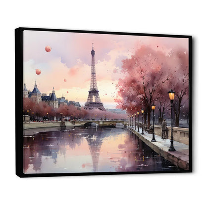 Pink Twilight Rendezvous in Paris II - Eiffel Tower Painting Print, Paris Canvas Art Print