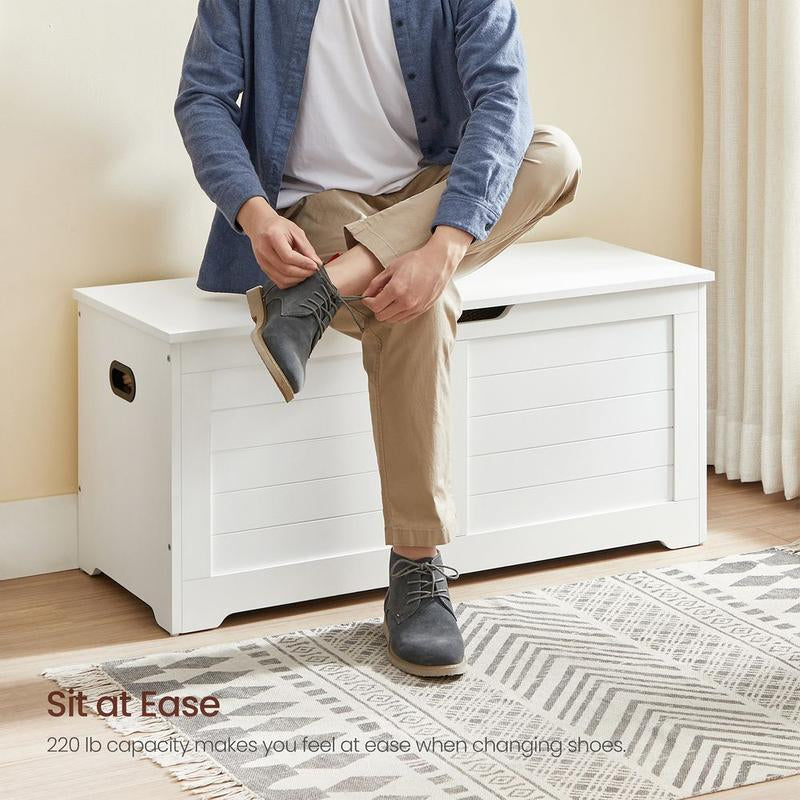 SONGMICS HOME Storage Chest, Storage Trunk with 2 Safety Hinges, Storage Bench, Shoe Bench, Farmhouse Style