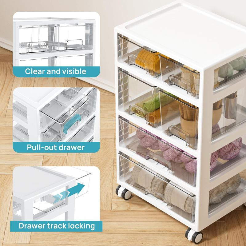 Vtopmart Drawer Storage Orangizer, 4 Tier 6 Drawers with Wheels for Office Supplies, Art Crafts, under Desk Storage for Office, Bathroom, Dresser