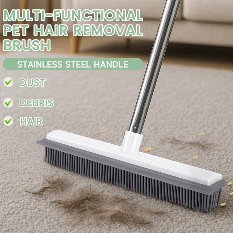 Pet Hair Remover Broom Removal Broom Rubber Broom for Floor Cleaning Tile Windows Carpet Rake Squeegee with Stainless Steel Handle Dealsforyoudays
