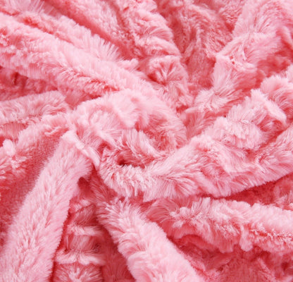 Luxury Blossom Pink Rose Buds Pink Sherpa Backside Faux Fur Throw Blanket (BL-171752)