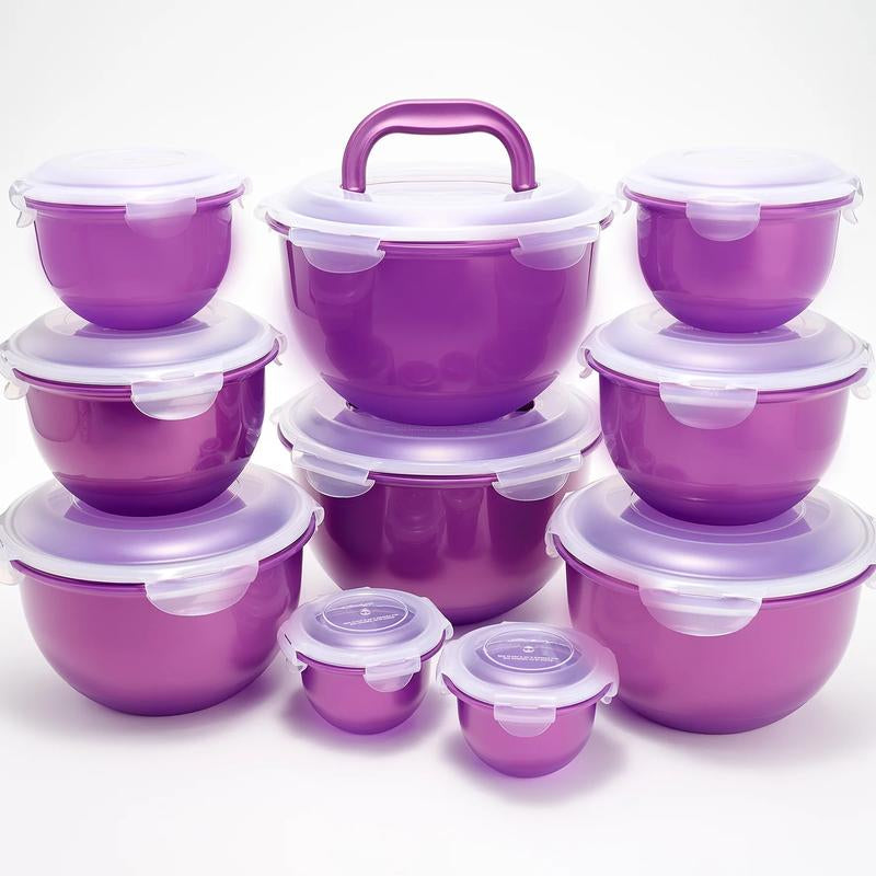 Locknlock 10-Pc Nestable Colored Body Tulip Bowls W/ (2) Handle Lids