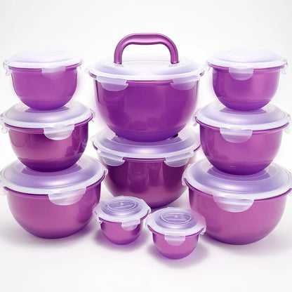 Locknlock 10-Pc Nestable Colored Body Tulip Bowls W/ (2) Handle Lids