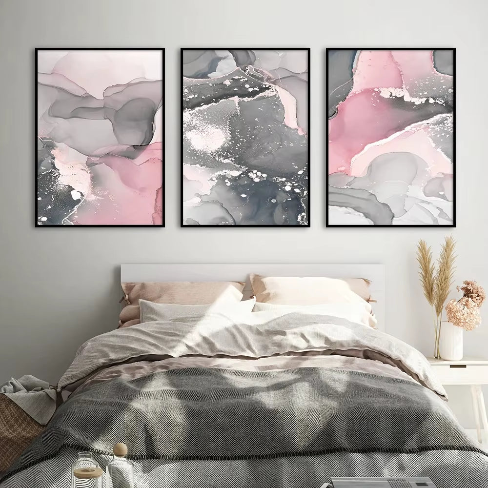 Scandinavian Abstract Pink Grey Marble Posters Prints Canvas Painting Wall Art Pictures Nordic Style Living Room Home Decoration