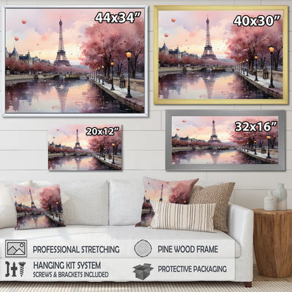 Pink Twilight Rendezvous in Paris II - Eiffel Tower Painting Print, Paris Canvas Art Print