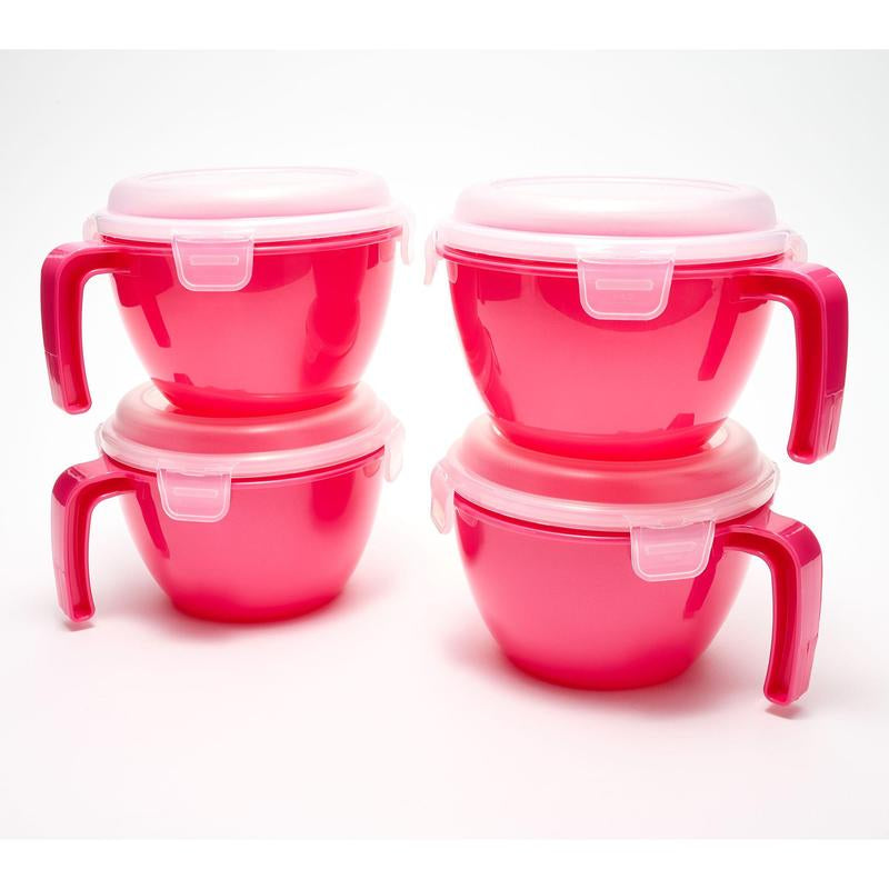 Locknlock Set of 4 Cereal Bowls with Colored Body & Handles