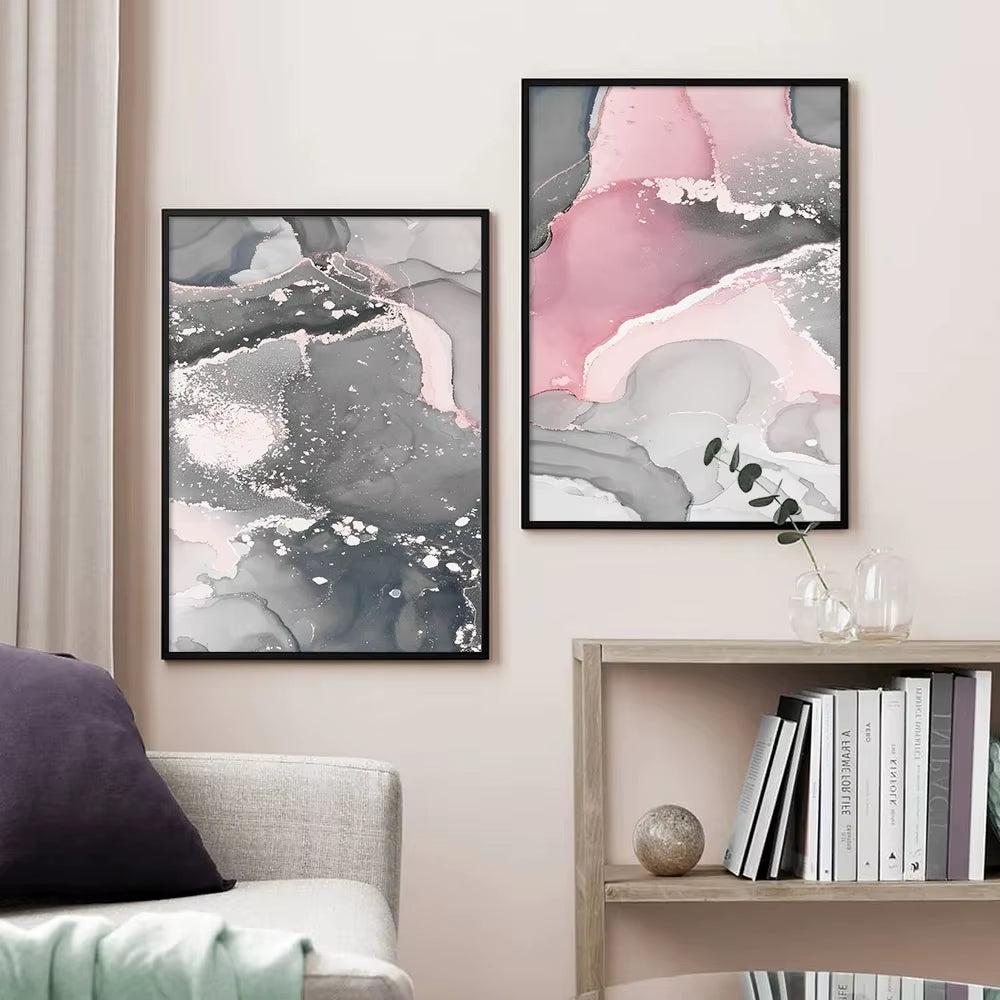 Scandinavian Abstract Pink Grey Marble Posters Prints Canvas Painting Wall Art Pictures Nordic Style Living Room Home Decoration