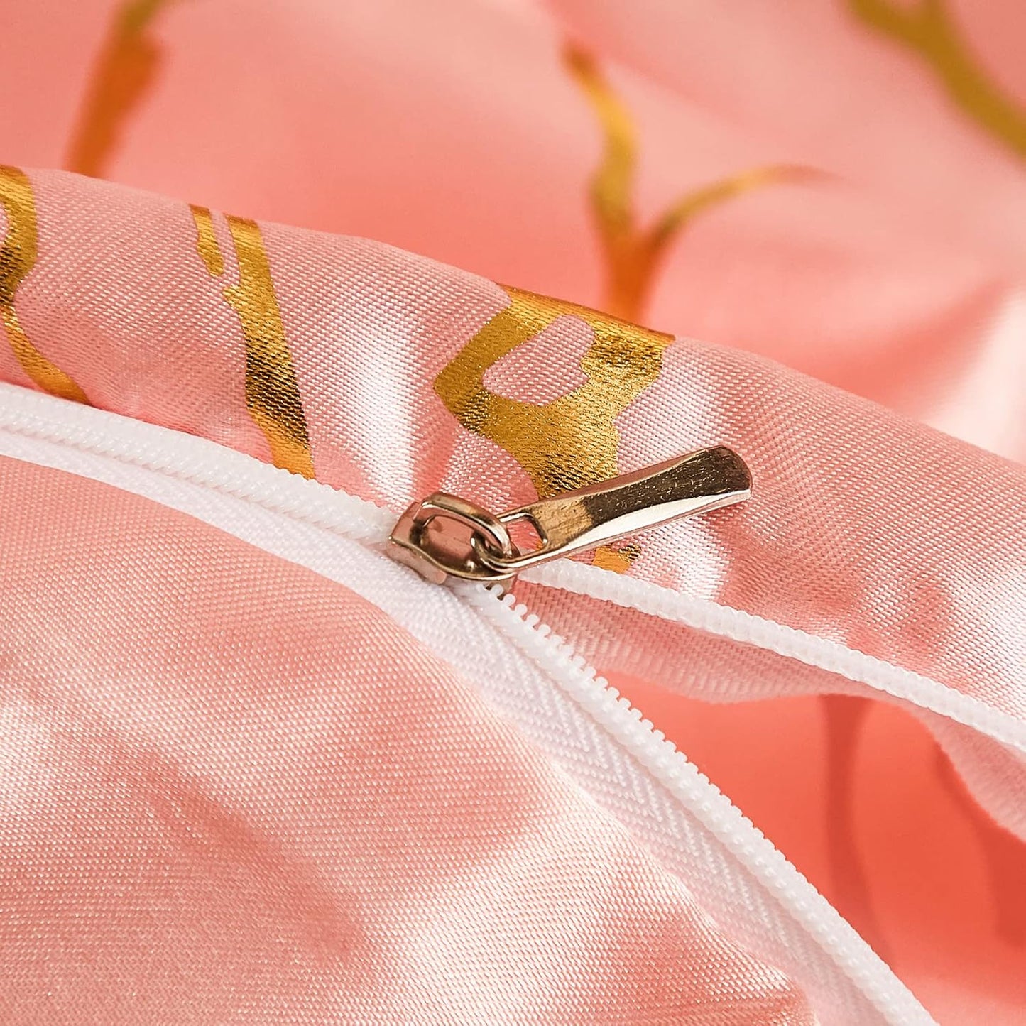 Pink Bedding Set Pink Satin Duvet Cover Set King Size 3 Pcs Girls Pink Metallic Marble Design Luxurious Silky Bedding Queen 1 Duvet Cover 2 Pillowcases (Queen, Pink)