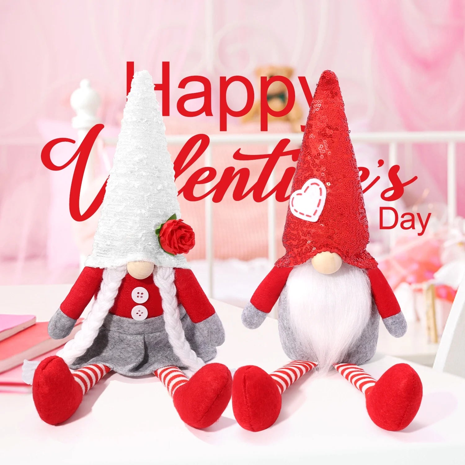 Valentines Day Gnome Plush Elf Decorations - 2PCS Mr and Mrs Handmake Scandinavian Tomte for Valentine'S Day Table Decor, Valentine'S Present