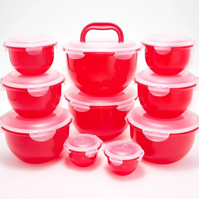 Locknlock 10-Pc Nestable Colored Body Tulip Bowls W/ (2) Handle Lids