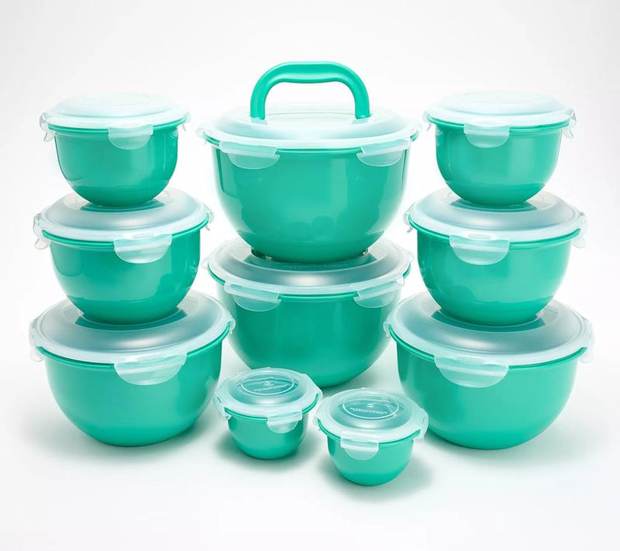 Locknlock 10-Pc Nestable Colored Body Tulip Bowls W/ (2) Handle Lids
