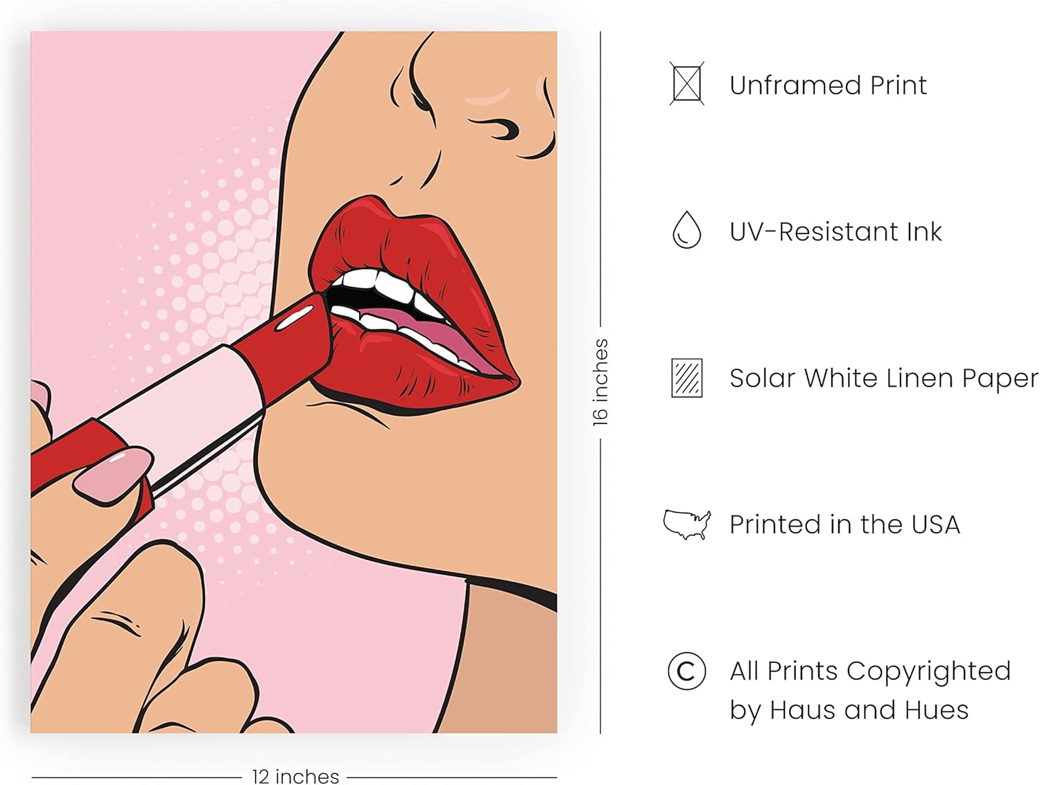Baddie Room Decor Lips Wall Art - Pop Art Wall Decor, Red Lips Wall Decor Pop Art Lipstick, Pop Art Poster, Boss Lady Wall Art (Unframed, 12X16)