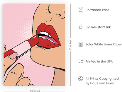 Baddie Room Decor Lips Wall Art - Pop Art Wall Decor, Red Lips Wall Decor Pop Art Lipstick, Pop Art Poster, Boss Lady Wall Art (Unframed, 12X16)