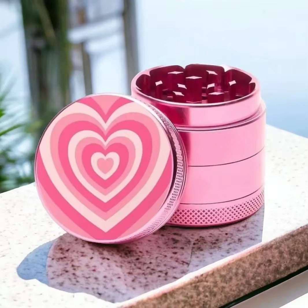 Pink Heart Aluminum Herb Grinder, Four Piece Grinder, Girly Smoking Accessories for Tobacco-40Mm
