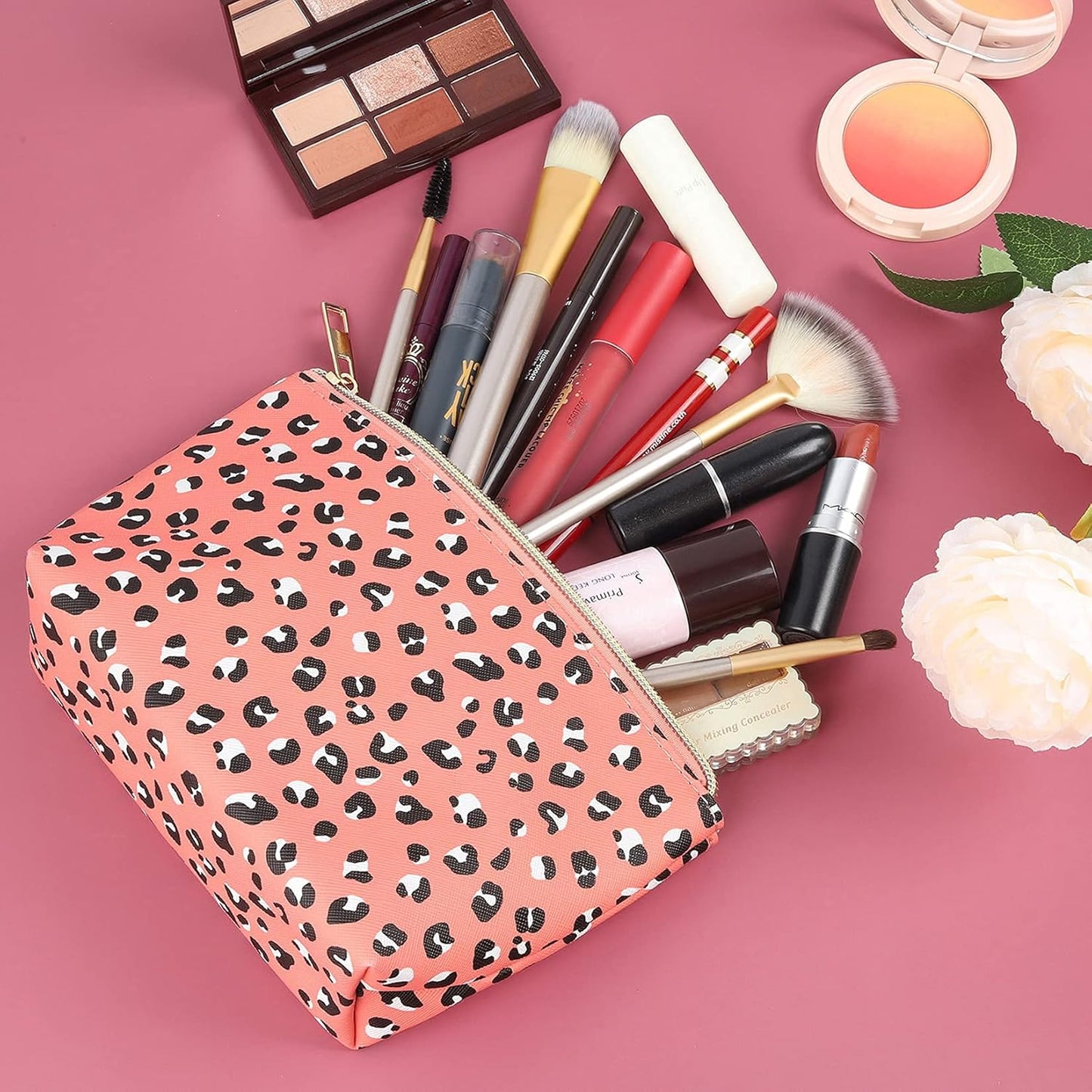 Small Cosmetic Pouch - Waterproof Leopard Makeup Bag for Purse - Multifunction Accessories Organizer