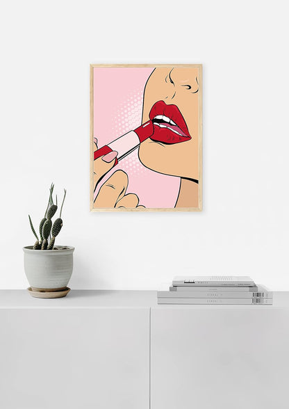 Baddie Room Decor Lips Wall Art - Pop Art Wall Decor, Red Lips Wall Decor Pop Art Lipstick, Pop Art Poster, Boss Lady Wall Art (Unframed, 12X16)