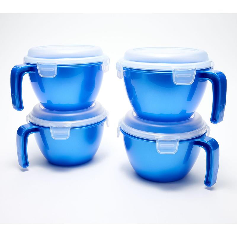 Locknlock Set of 4 Cereal Bowls with Colored Body & Handles