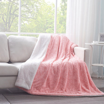 Luxury Blossom Pink Rose Buds Pink Sherpa Backside Faux Fur Throw Blanket (BL-171752)