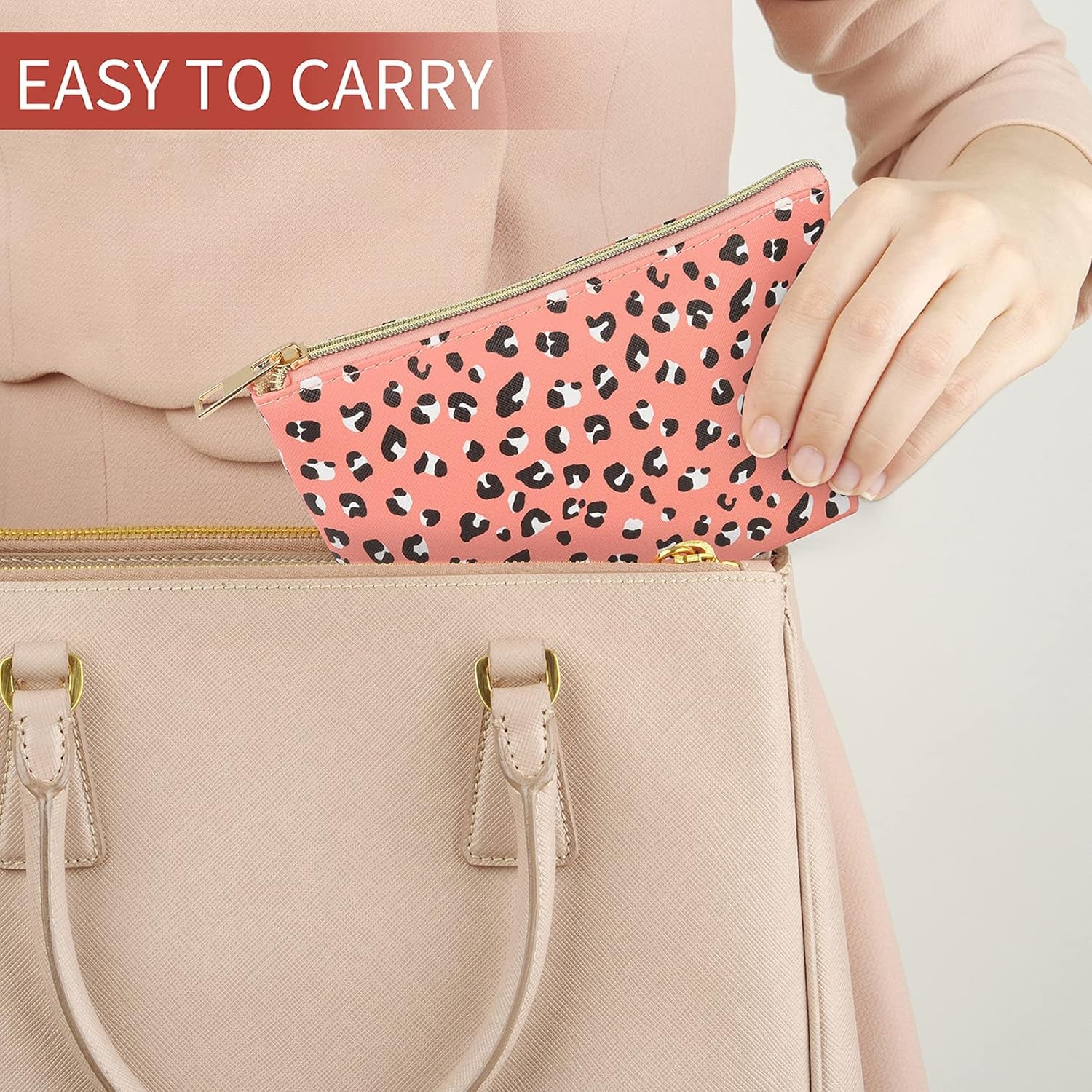 Small Cosmetic Pouch - Waterproof Leopard Makeup Bag for Purse - Multifunction Accessories Organizer