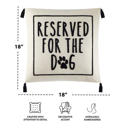 Black and White Reserved for Dog Square Decorative Pillow for Adults, 18 in X 18 In