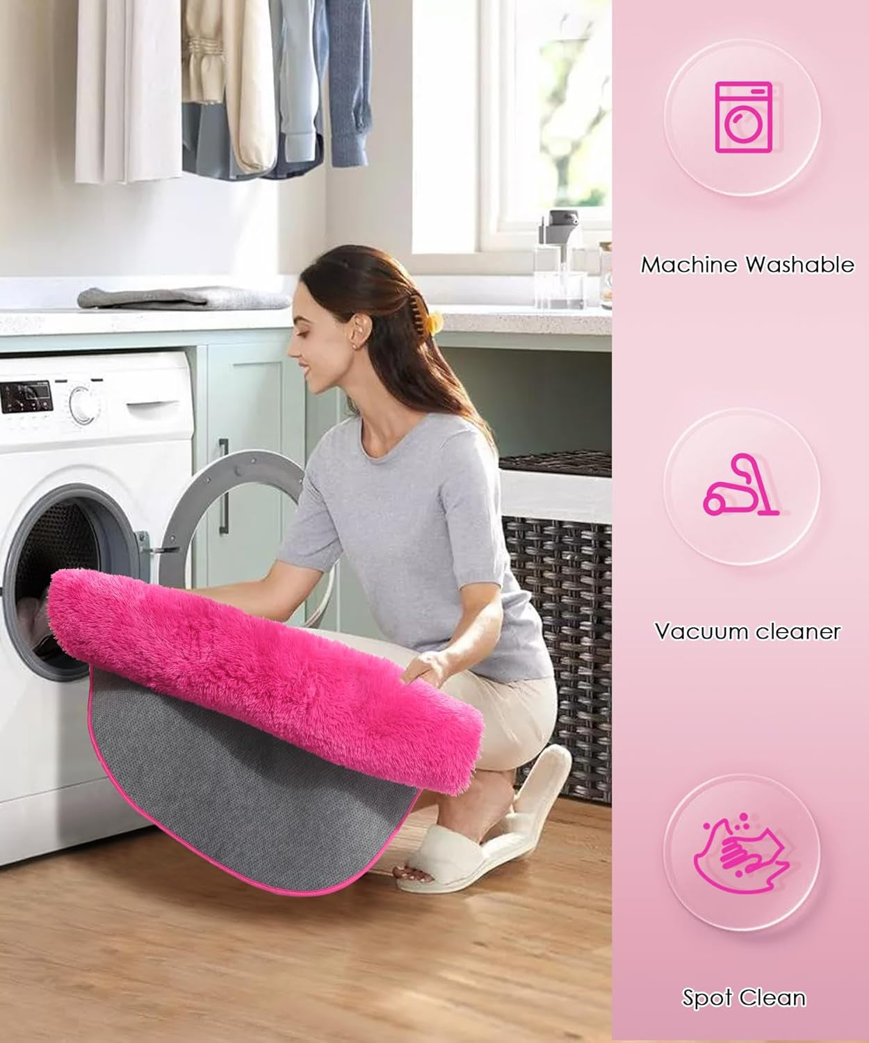 Hot Pink round Rugs 5Ft for Girls Bedroom, Fluffy Circle Area Rug for Kids Room Decor Aesthetic, Shag Plush Fuzzy Furry Carpet for Living Room, Nursery, Dorm, Classroom, Teen, Cute Baby Barbie Rug