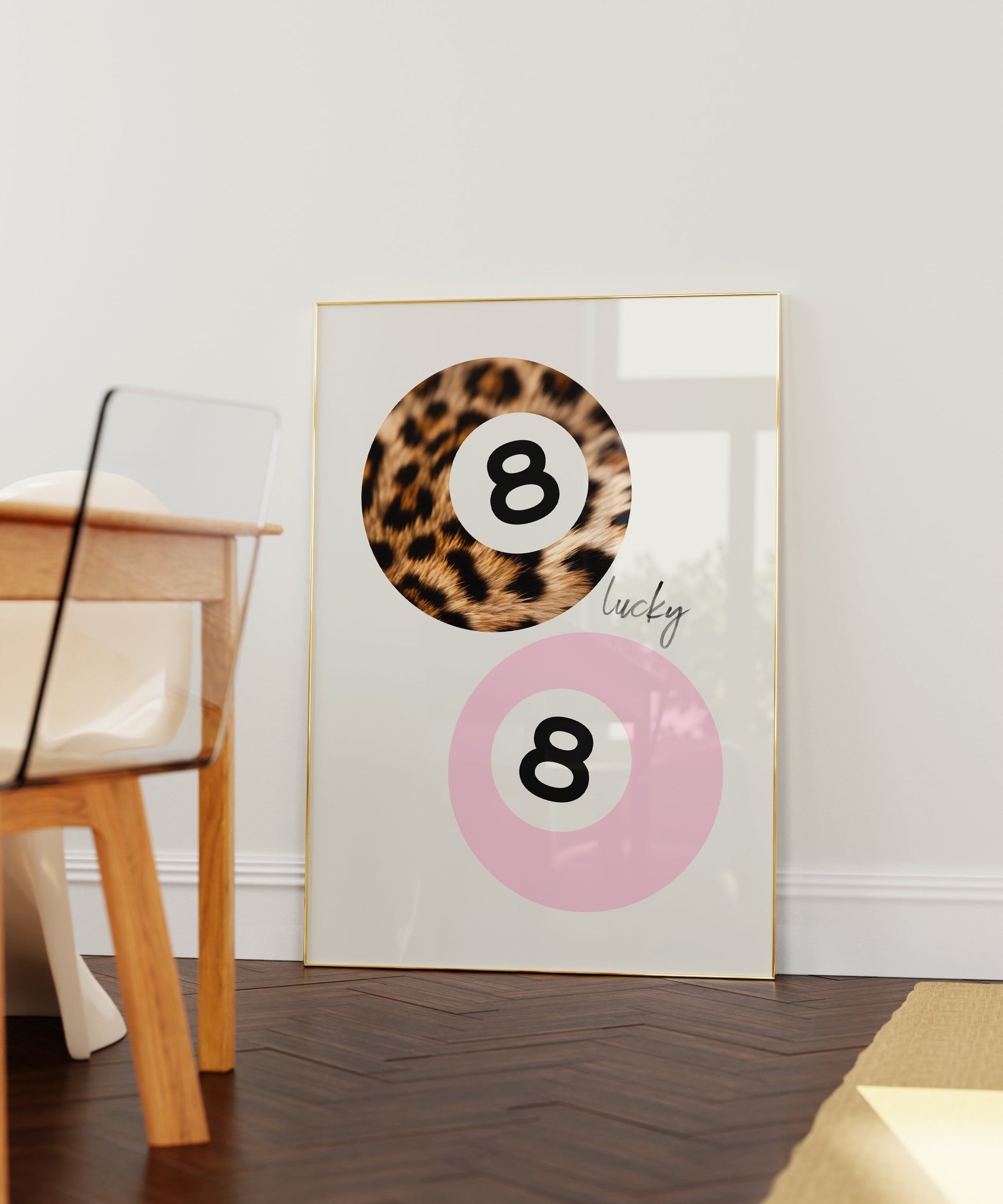 8 Ball Leopard Print, Retro Star Girl Poster, Trendy Lucky Girl Wall Art, Funky Y2K Aesthetic Apartment Decor, Pink Girly Bedroom Artwork