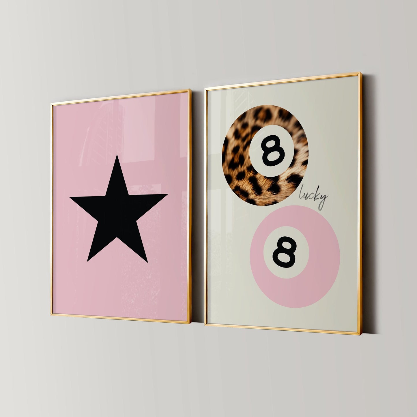 8 Ball Leopard Print, Retro Star Girl Poster, Trendy Lucky Girl Wall Art, Funky Y2K Aesthetic Apartment Decor, Pink Girly Bedroom Artwork